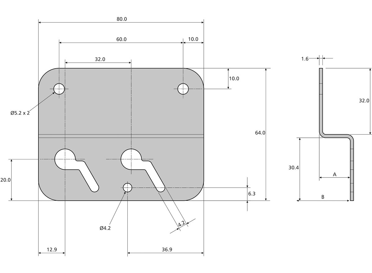 Accuride 0115 -BRKT Montagewinkel für Schiebetüren dimension guide