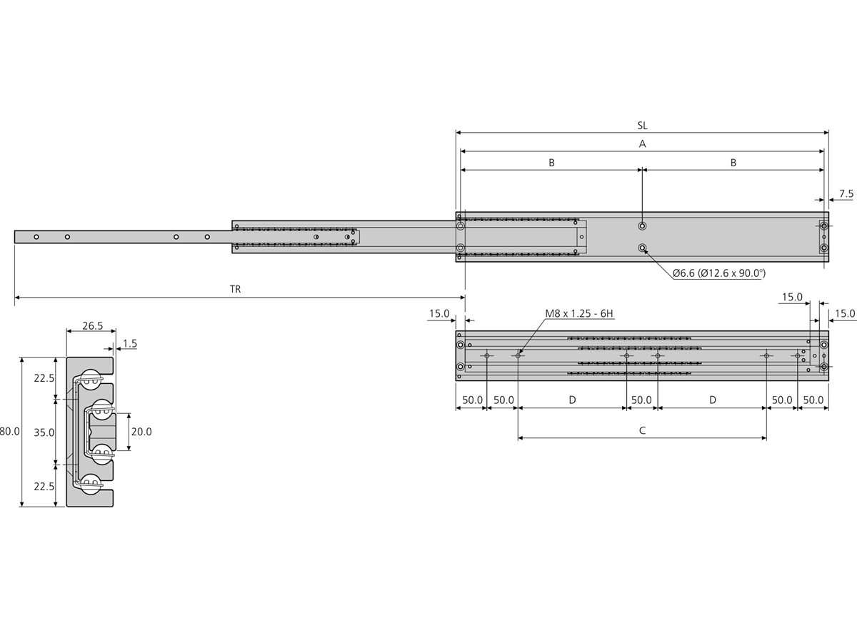 Accuride 4162 Heavy Duty Aluminium Drawer Slides dimension guide