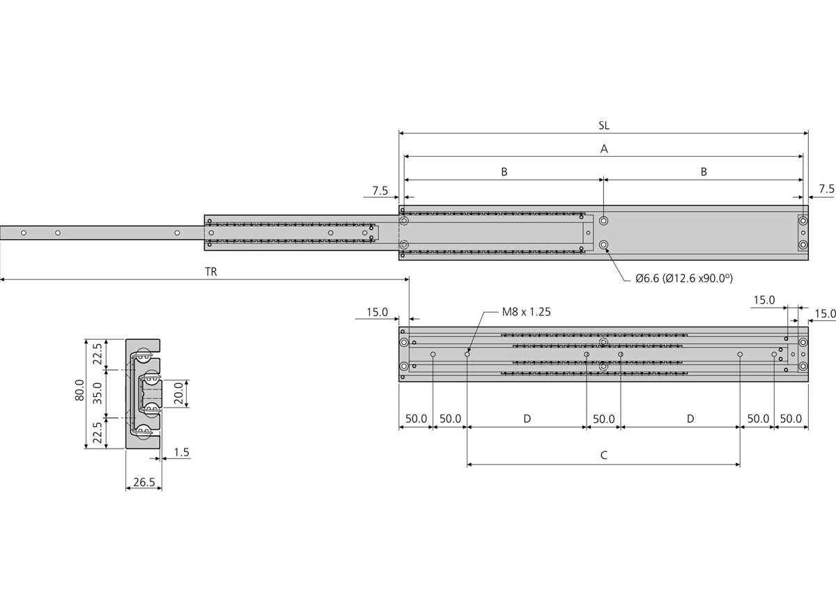 Accuride DA4160 Heavy Duty Aluminium slides dimension guide with accurate measurements