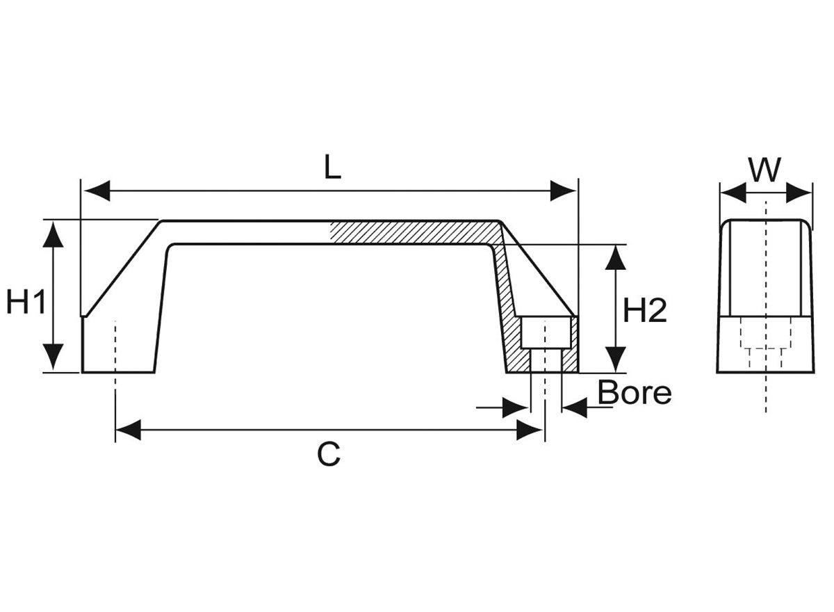 Bügelgriffe - Model 05 mit Durchgangsbohrung dimension guide