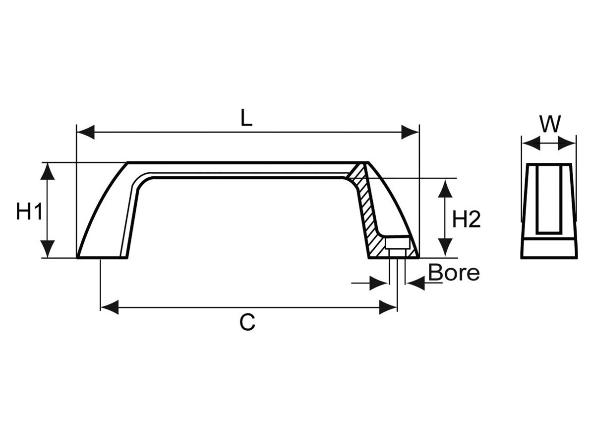 Bügelgriffe - Model 06 mit Durchgangsbohrung dimension guide
