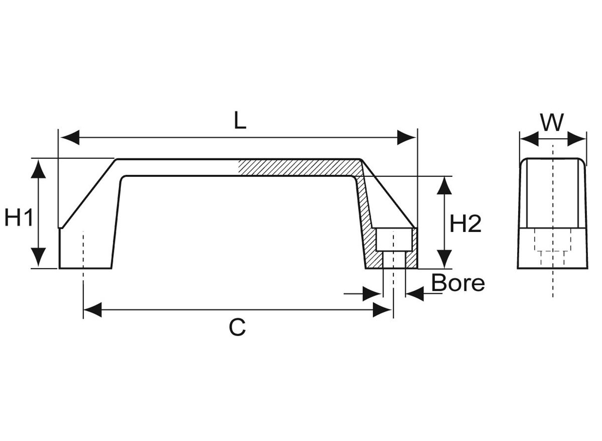 Bridge Handle Plain Bore (Type 2) dimension guide