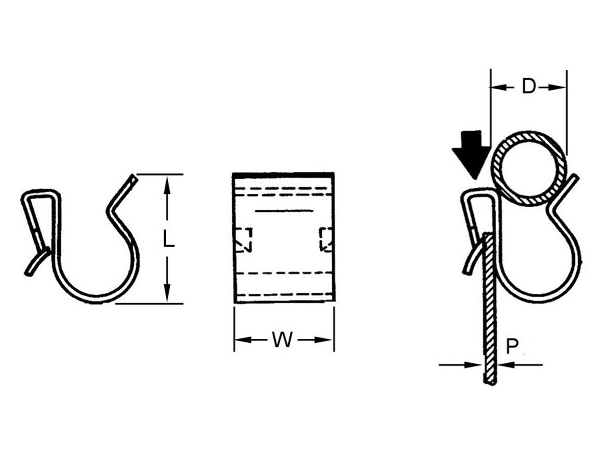 Cable edge clips standard dimensional linedrawing  guide
