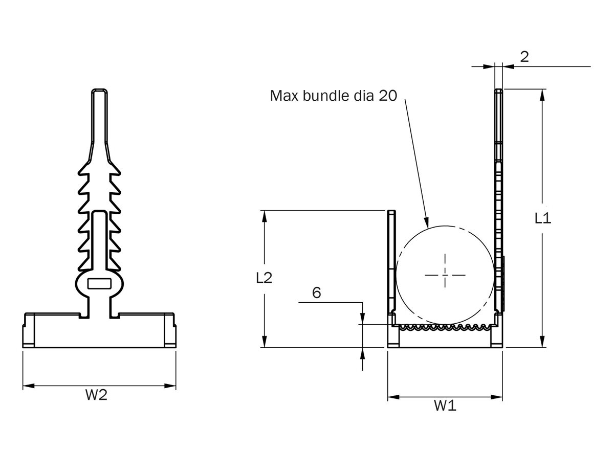 Cable Tie Mounting Blocks dimension guide