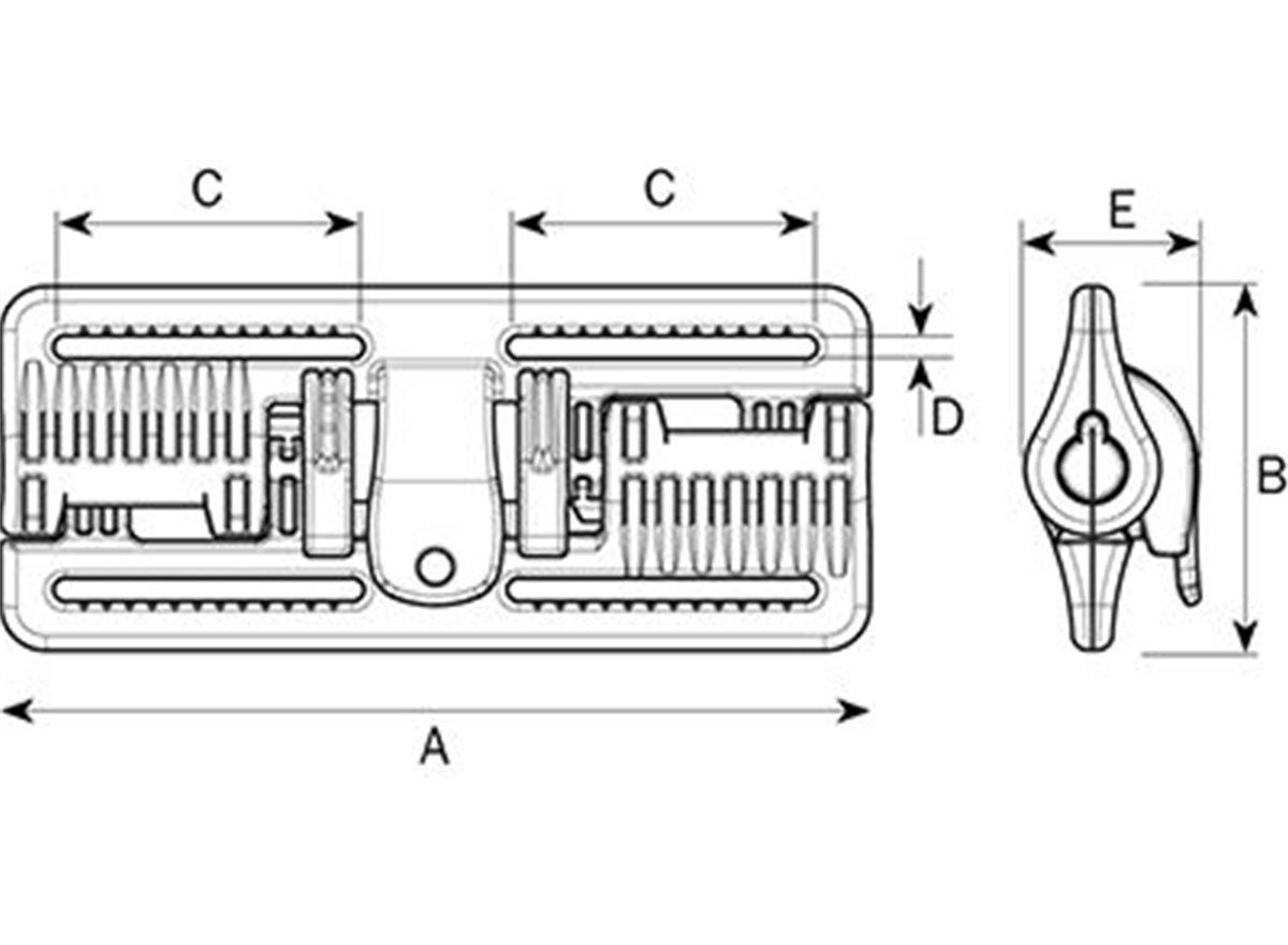 Doppelte Gurtband-Schnellspanner für taktische Bekleidung und Ausrüstung dimension guide