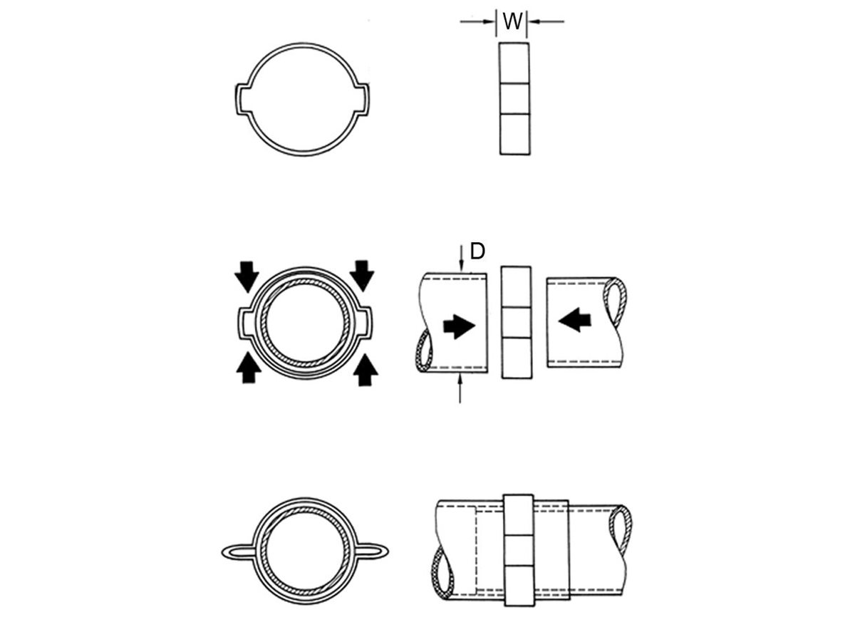 Double Ear Hose Clamps dimension guide