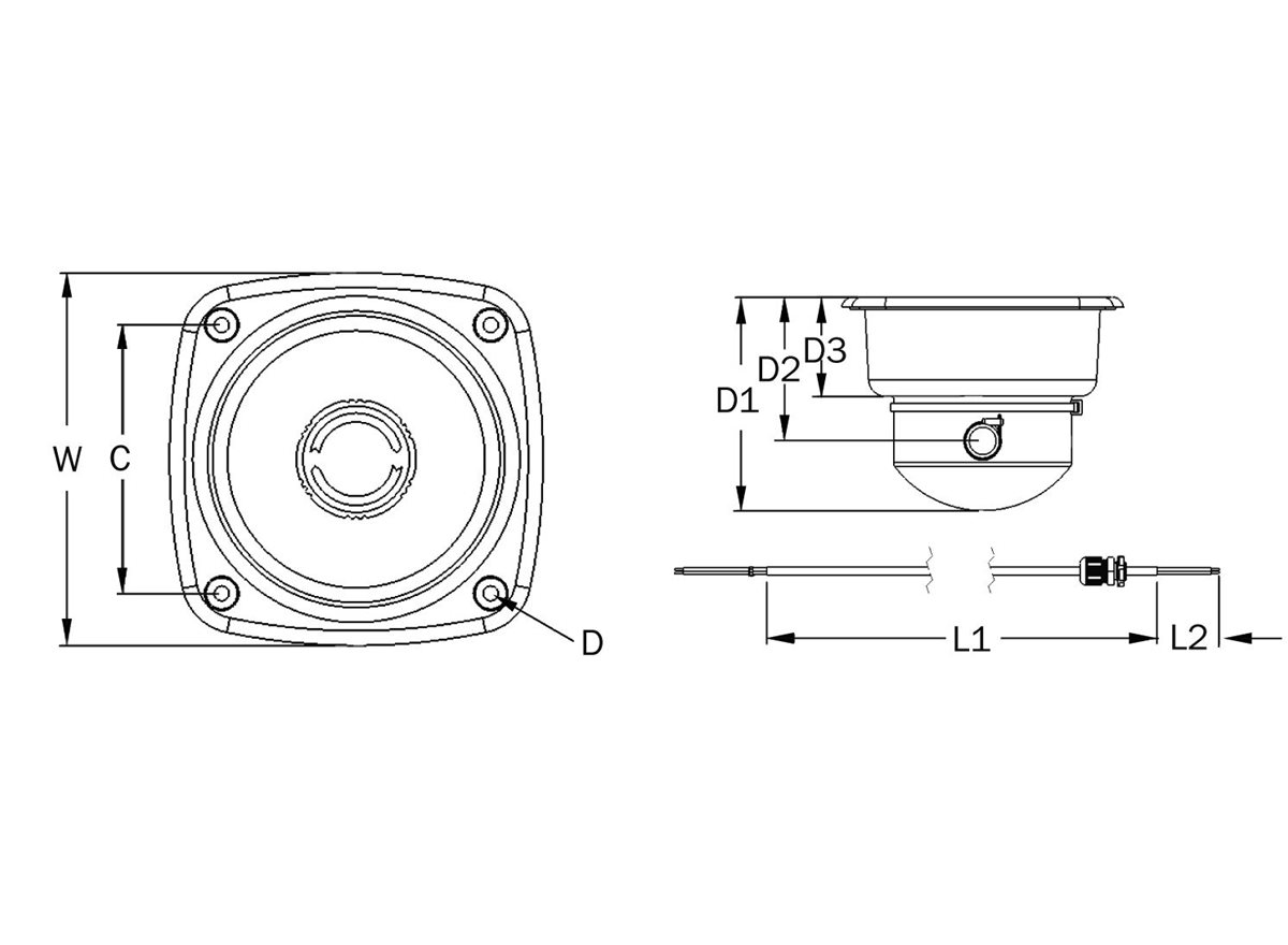 Emergency stop assembly dimension guide in two sections drawn in grayscale 