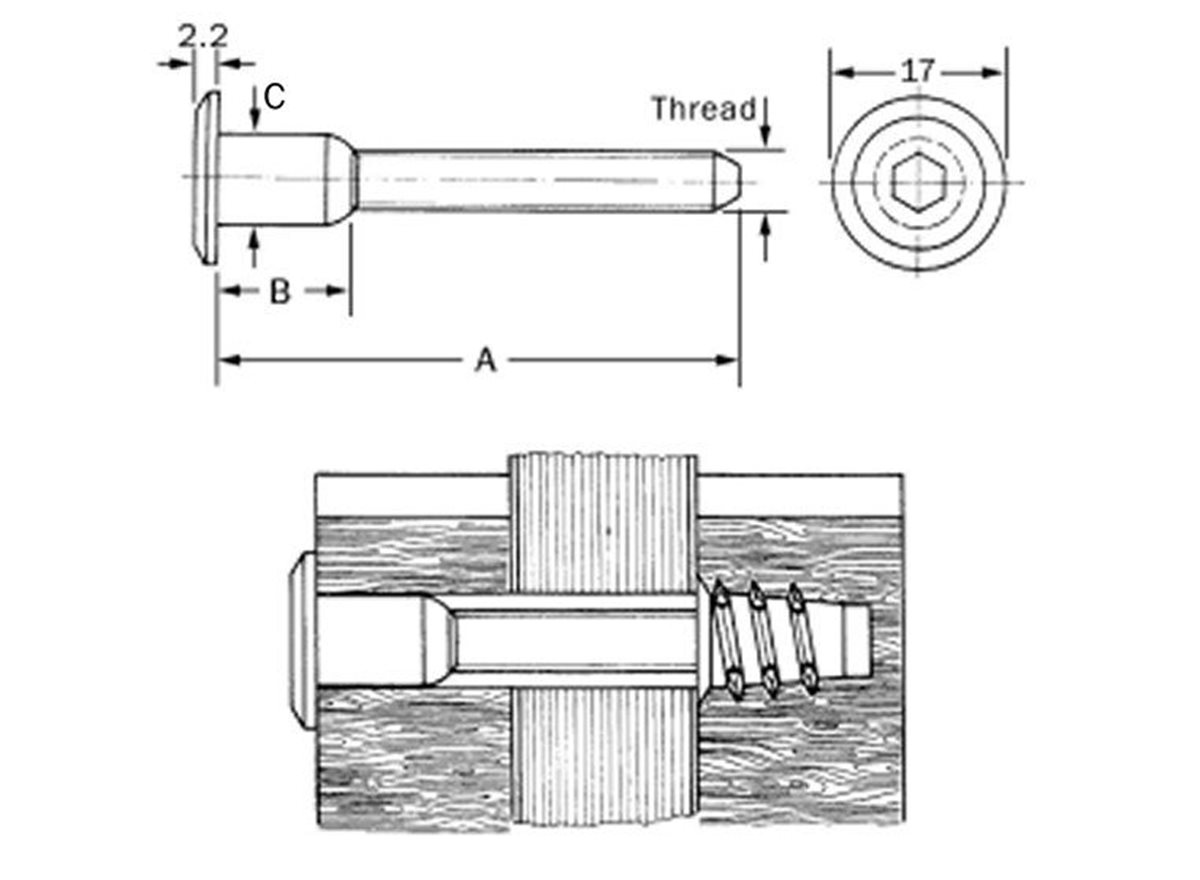 Furniture Connector Bolts - Type FBA dimension guide