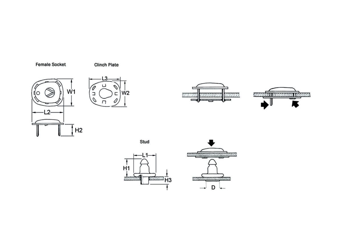 Lift-the-DOT® Fasteners | Eyelet Fixing Stud Type dimension guide