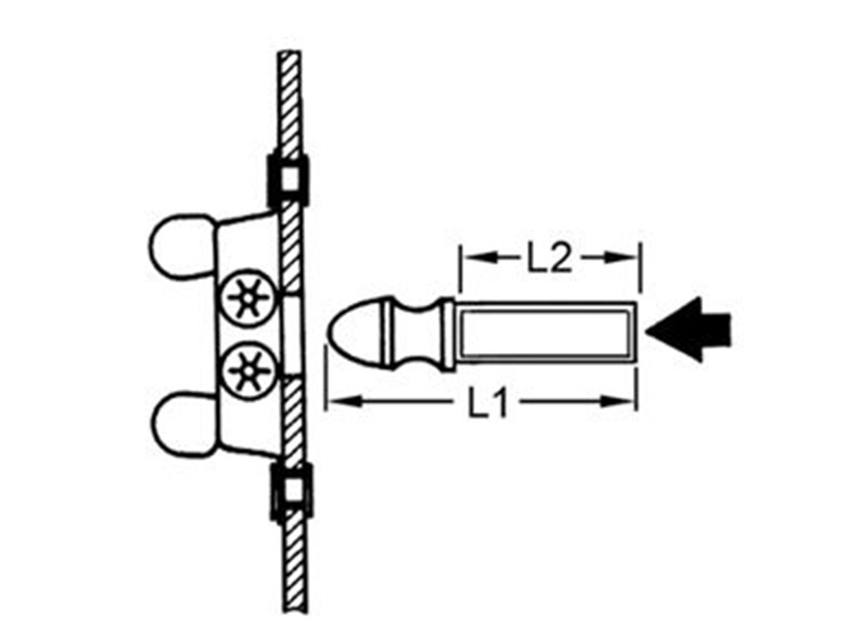 Roller catch studs dimensional linedrawing guide in grayscale 