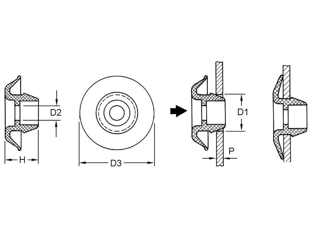 Self-Sealing Grommets  dimension guide
