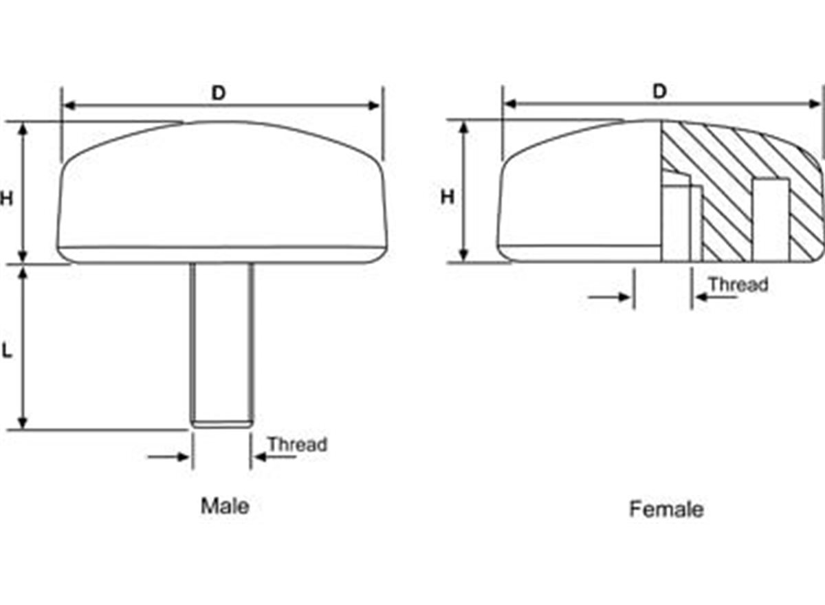 Slug knobs dimensional guide showcasing both female and male versions