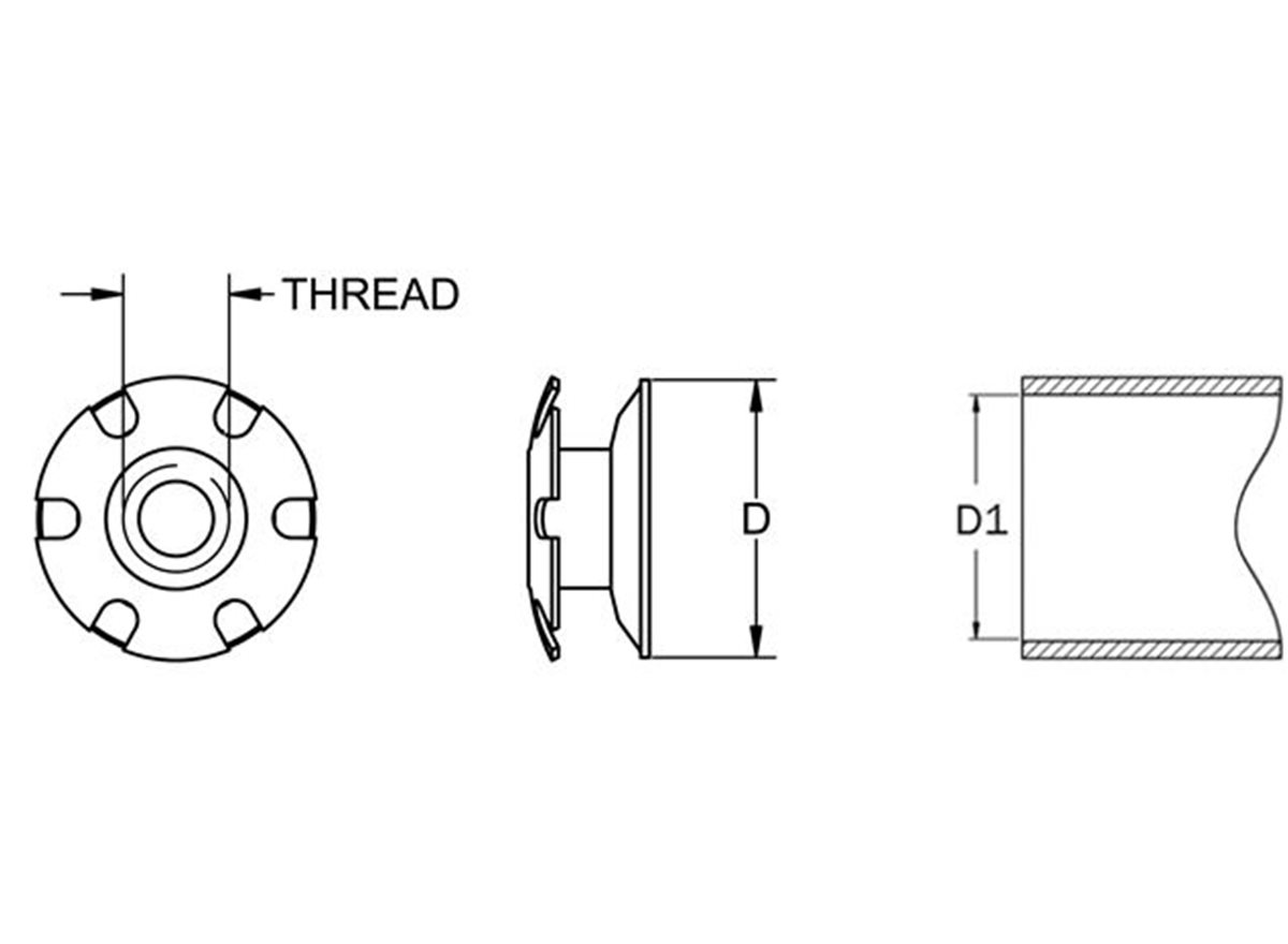 Threaded Metal Round Tube Inserts dimension guide