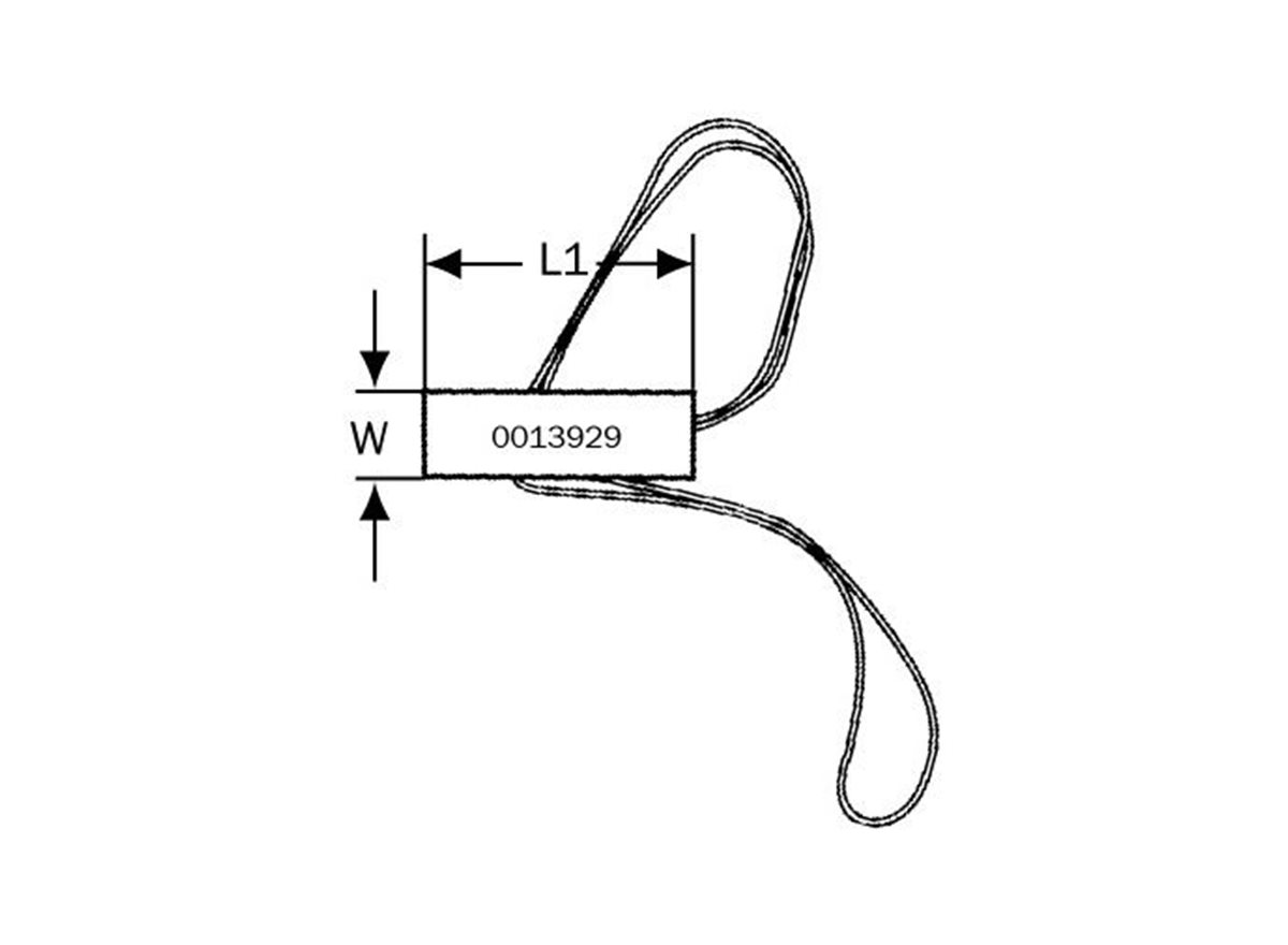 Wire & Security seal dimensional linedrawing guide in grayscale 